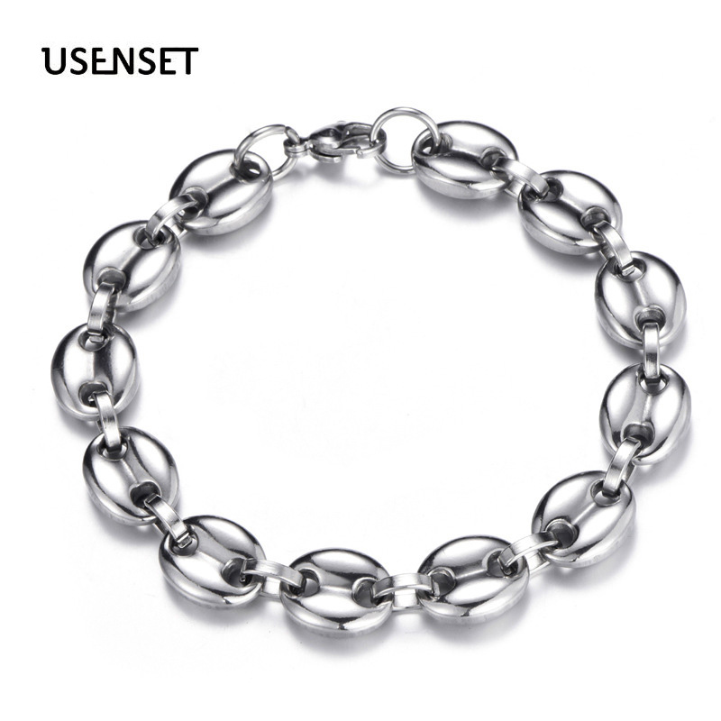 

Charm Jewelry Men's Bracelet Stainless Steel Coffee bean Chain 11MM Chain Bangle Jewelry M03