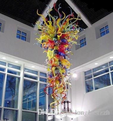 Hot Sale Multi-color Blown Glass Chandelier LED Source Custommade Large Chandelier for Hotel Lobby Stair Decor-image-524789827