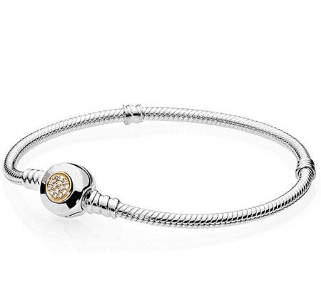 

Original 925 Sterling Silver Bracelet Momemts Two-tone Signature Snake Chain Bracelet Fit Women Bead Charm Fahsion Jewelry