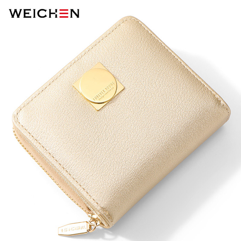 

WEICHEN Zipper Coin Pocket Women Wallet pu Leather Card Holder Forever Young Female Wallets Purse Portfel Cartera, Black