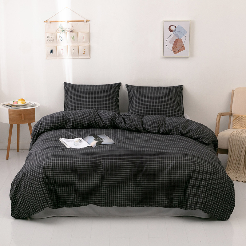 

Classic Black Bedding Set Nordic Double  Bedspread Duvet Cover Set Home Decor Bed Linen Bedclothes Adult Bedding, As shown