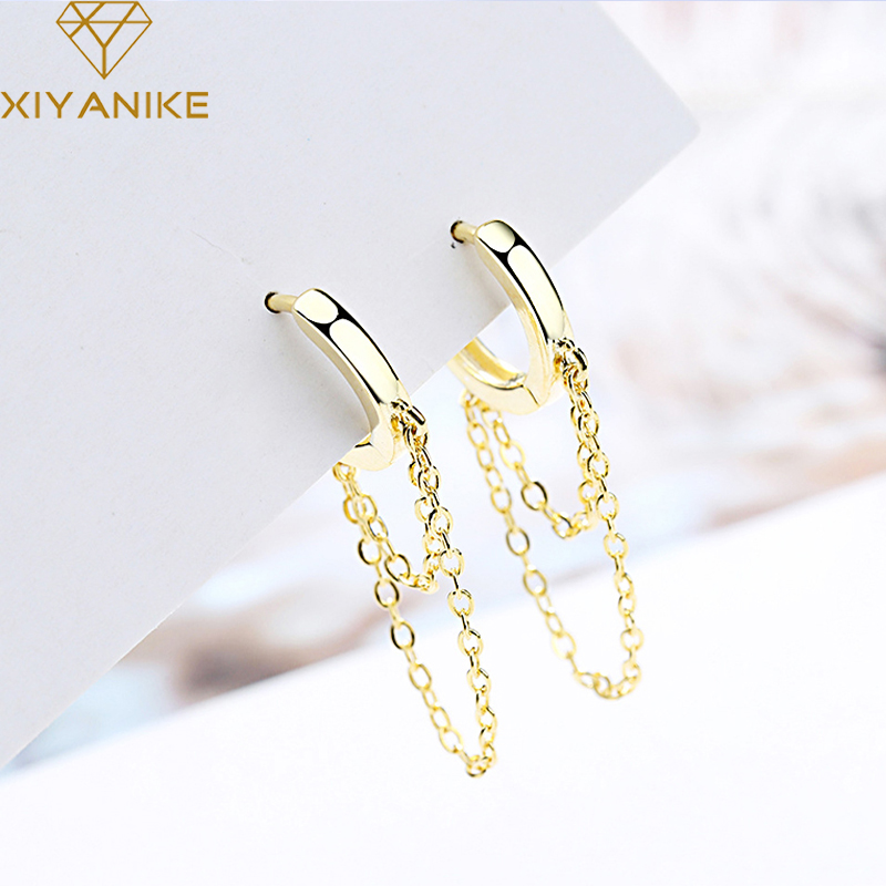 

XIYANIKE 925 Sterling Silver Korean Simple Chain Stud Earrings for Women Fashion Creative Geometric Jewelry Prevent Allergy