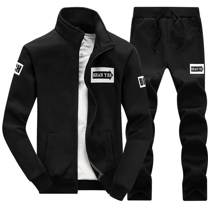 

Casual Mens Set 2PC Zipper Autumn Sportswear Casual Tracksuit Male Sweatshirt Jacket +Pans Suit Hoodies Moleton Masculino Dropship, Black d38