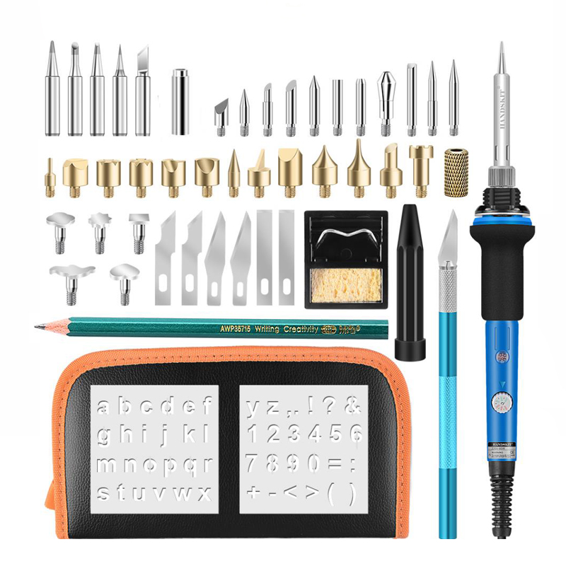

40Pcs Wood Burning Pen Set 110V/220V60W Adjutable Electric Soldering Iron Woodburning Solder Pen Digital Soldering Iron Tool kit