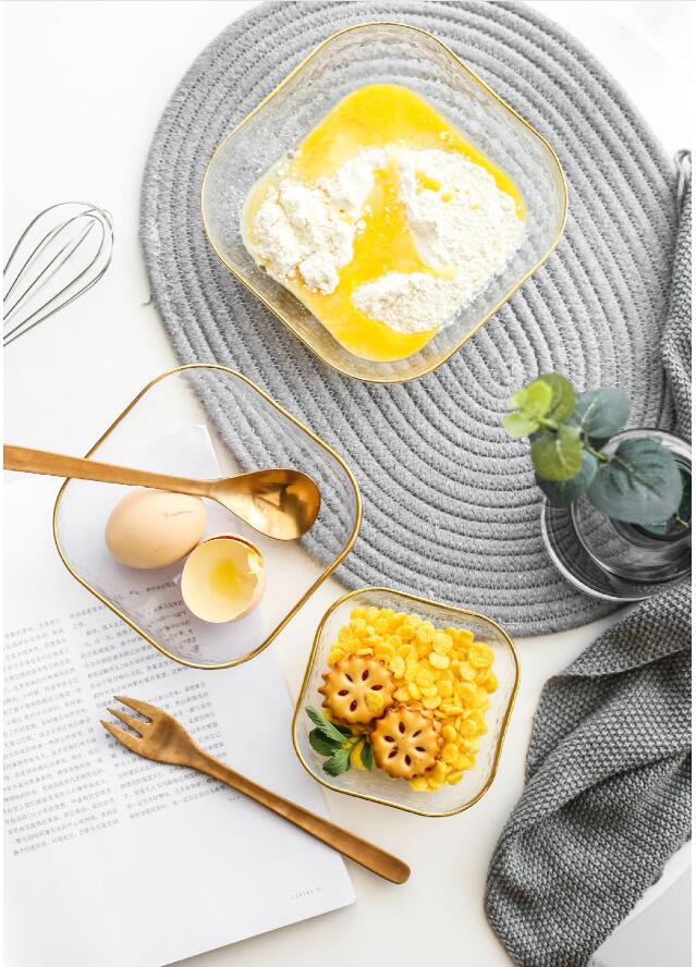 Transparent glass Salad Fruit Bowls with hammer pattern Japanese square bowl Phnom Penh dishes-image-518022669