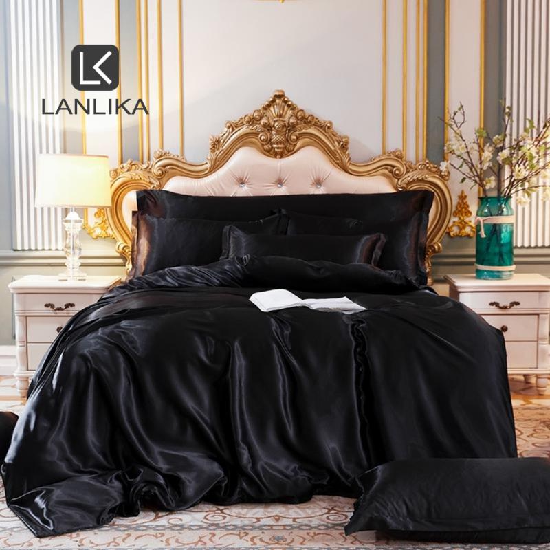 

Parkshin Women Noble 100% Silk Black Beauty Bedding Set Healthy Skin Duvet Cover Euro Bedspread Bed Linen Set Home Textile, 007