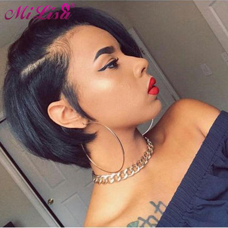 

Peruvian Short Pixie Cut Wig Bob Lace Front Human Hair Wigs For Black Women Pre Plucked Hairline Remy Free Shipping, As pic