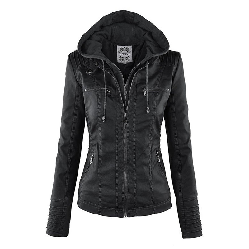 

Rosetic Women Female Goth Overcoats Faux Leather Jacket Women Hoodies Winter Autumn Motorcycle Jacket Black Outerwear PU, Beige