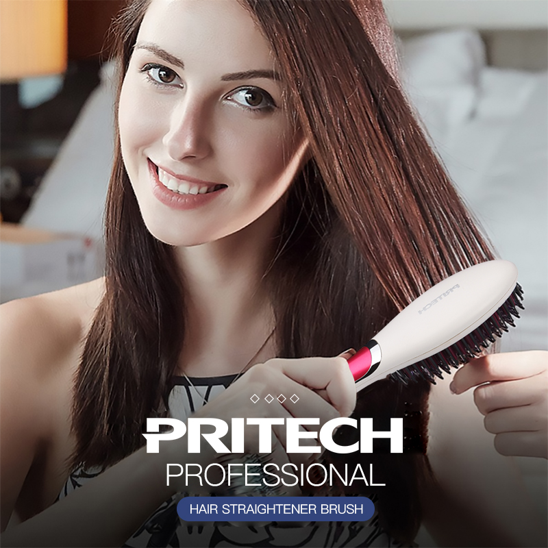 

Pritech Hair Straightener Brush Thermostatic Straightening Irons Negative Ionic Comb Flat Iron Harmless Scalp Massage Brush