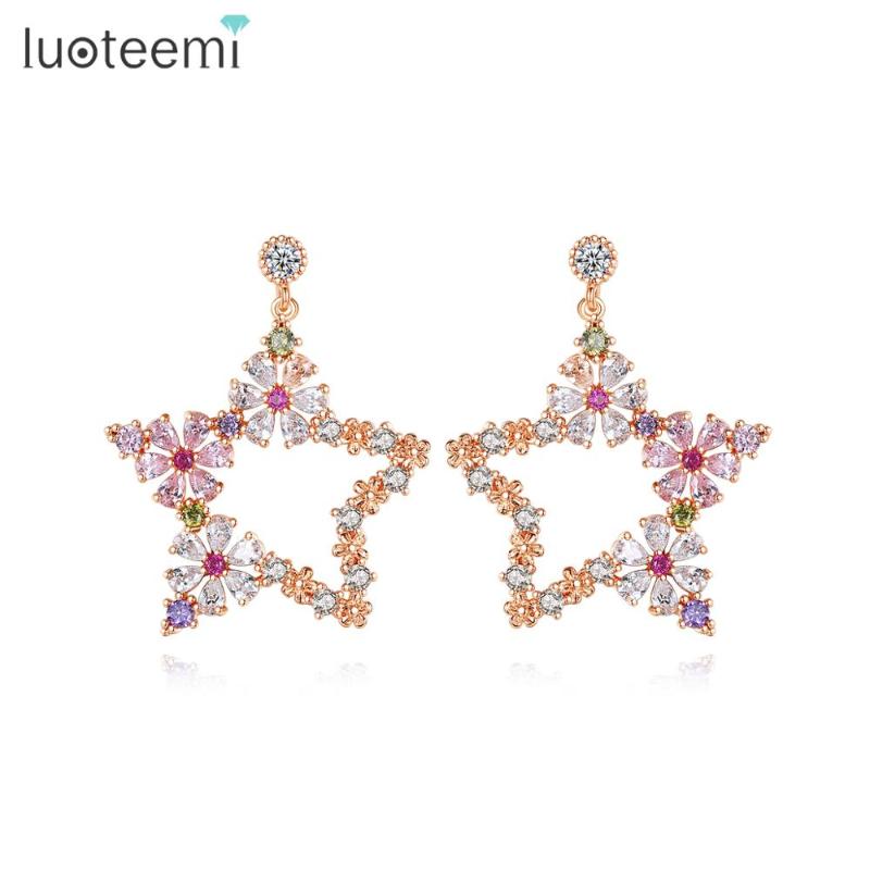 

LUOTEEMI Romantic Star Stud Earrings for Women Wedding Engagement Fashion Jewelry Party Brincos Bijoux Femme Christmas Gift