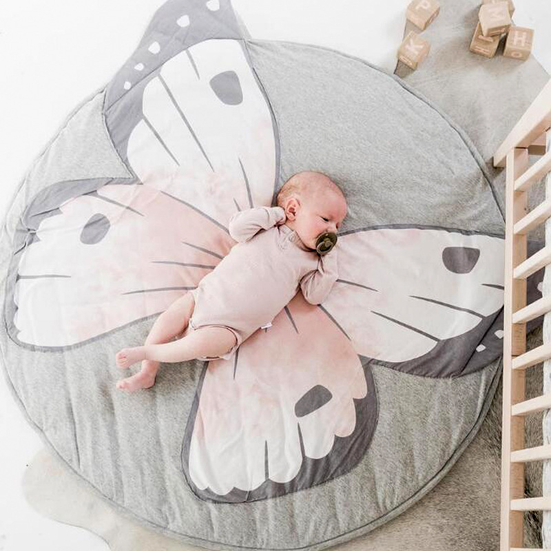 

INS New Baby Play Mats Kid Crawling Carpet Floor Rug Baby Bedding Butterfly Blanket Cotton Game Pad Children Room Decor 3d rugs, Light grey