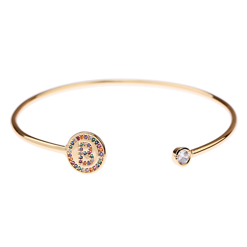 

Classic Women 24 Letters Gold Copper Bracelet Femme Fashion Corful Zircon Cuff Bracelets&Bangles Jewelry Bileklik