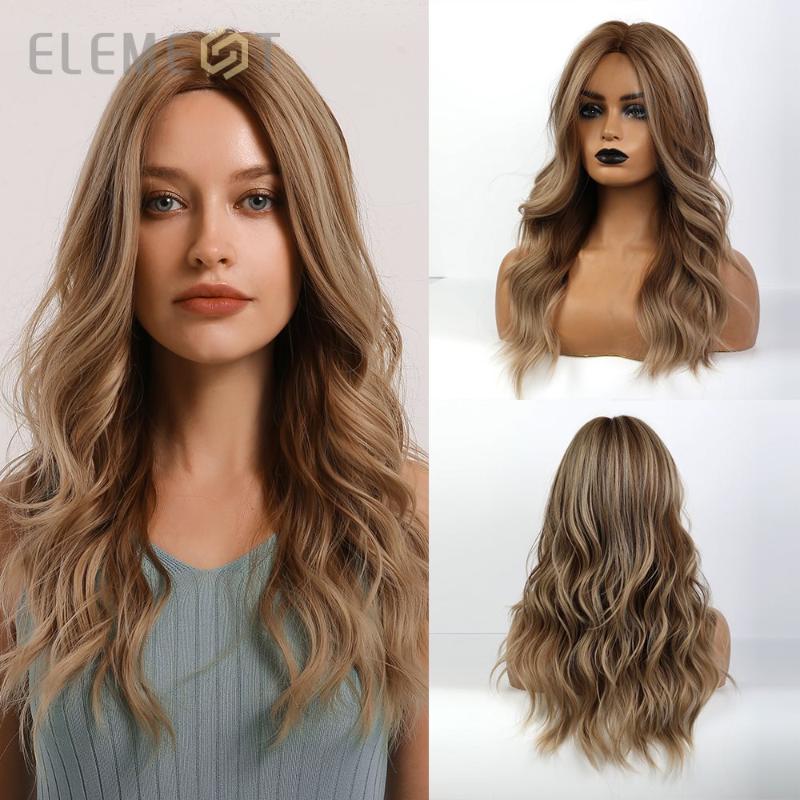 

Synthetic Long Wavy Brown Mix Milk Color Heat Resistant Fiber Wigs for White/Black Women Party or Daily Wear, Lc279-3