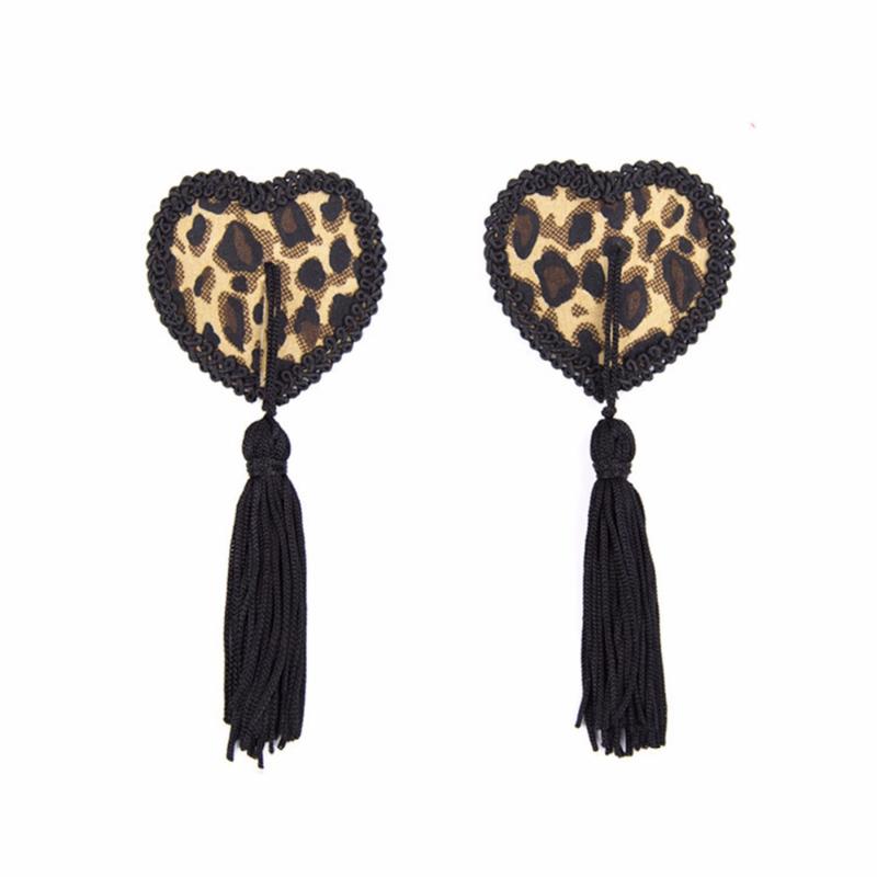 

Women Leopard Nipple Cover Sexy Pasties Reusable Tepel Cover Heart Shape Breast Tape Tassel Tepel