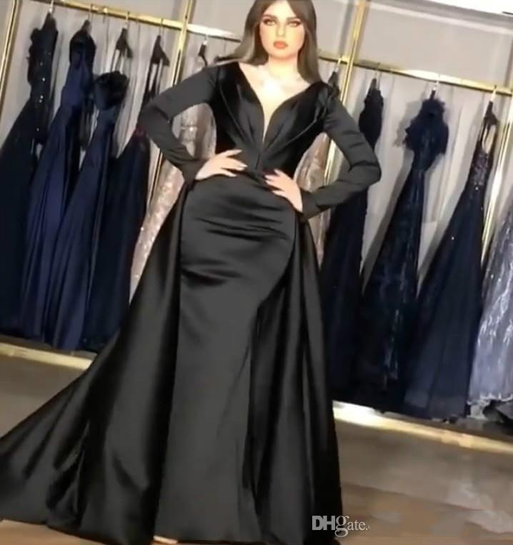 

2020 Plus Size African Dubai Arabic Evening Gowns Mermaid Black Overskirt Prom Dresses Long Mermaid Dress Vestido Sereia Long Sleeve, White