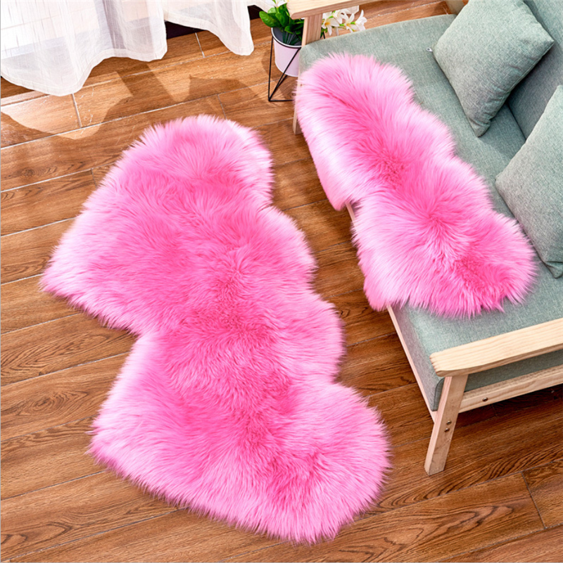 

Modern Artificial Wool Living Room Bedroom Soft Floor Mat Shaggy Anti-skid Carpet Double Heart Shape Long Hairy Fluffy Rug A006B, Pink