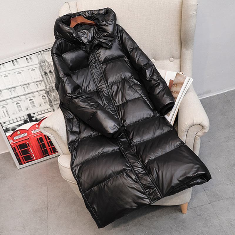 

Winter Long Down Coat Women Thick Hooded Winter Zipper Plus Size Windproof Snow Outwear 90% White Duck Down Warm Jacket, Black