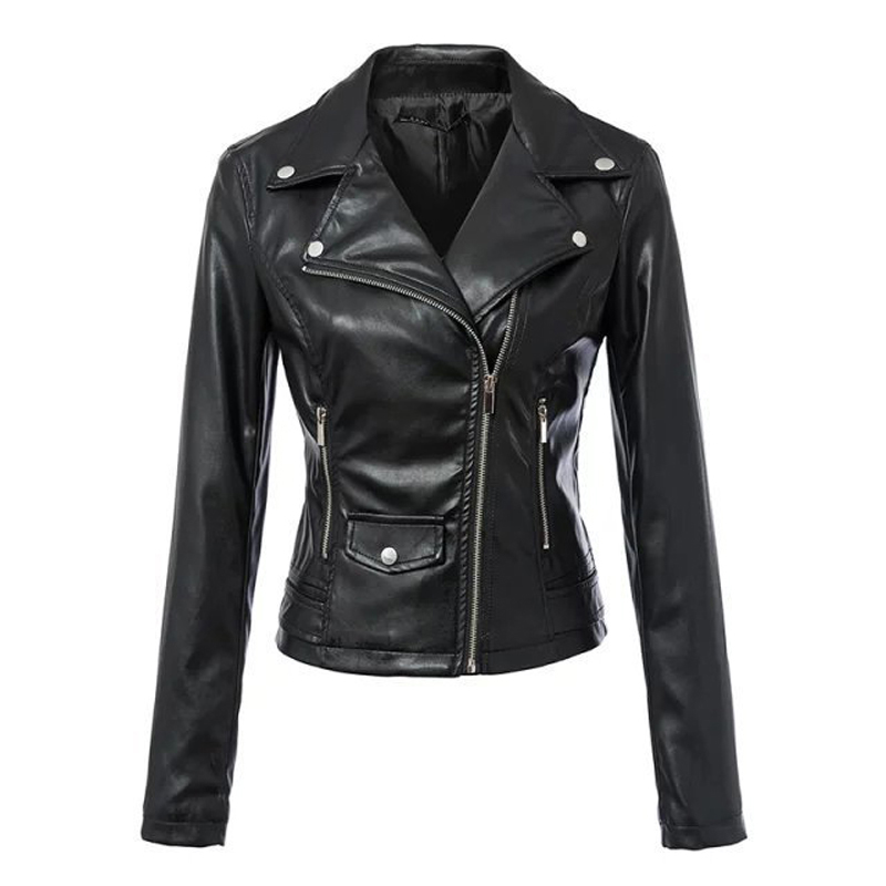 

Black motorcycle leather jackets women 2019 new spring autumn fashion leather outwear coats ladies zipper jackets femme