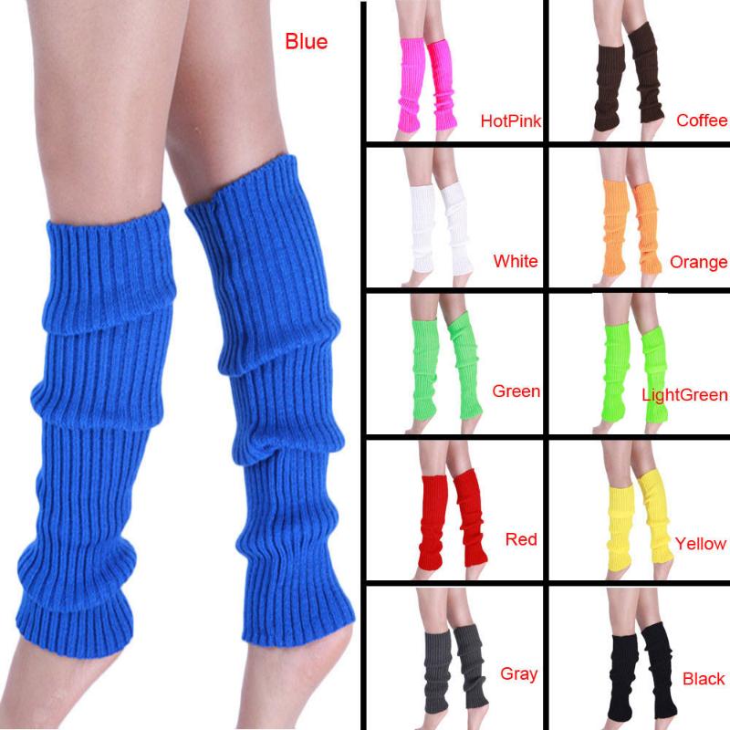 

High Socks Women Pure Colour Boot Cuffs Warmer Wool Knit Leg Stocks Winter Cotton Long Socks Over Knee Girls, Fluorescent yellow