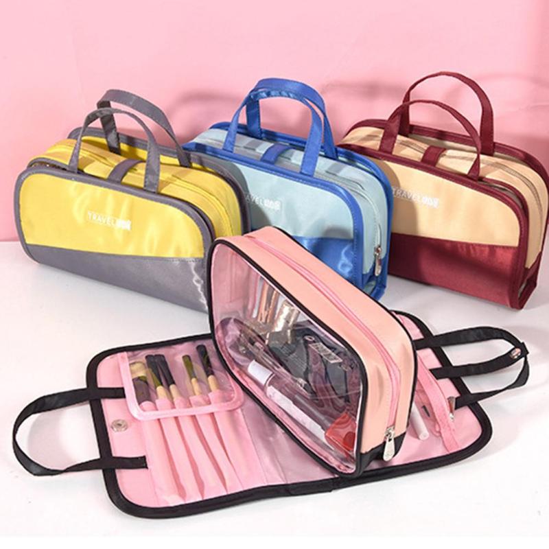 

New contrast cosmetic storage bag large capacity travel multifunctional two-in-one portable inner bag simple portable wash, Yellow grey