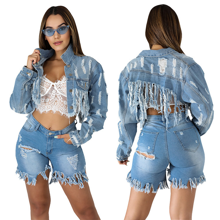 Hot Selling Jeans Jacket Coat Ladies Light Blue Color Tassels Button Washed Short Fashion Casual Women Denim Jackets Summer Jacket Faux Fur Jackets From Luoxifushi 15 02 Dhgate Com