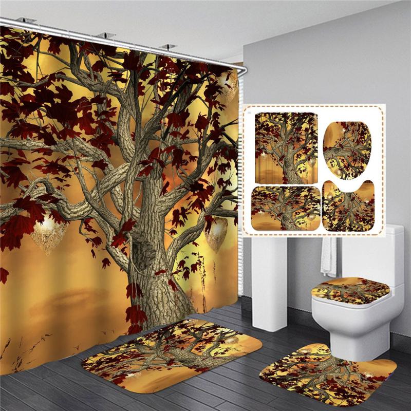 

Decorative Abstract Trees Shower Curtain Fabric Waterproof Colorful Polyester Printing Bath Window Curtain for Bathroom Decor