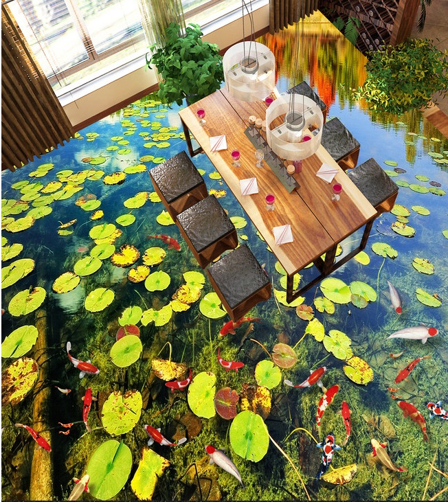 

WDBH 3d pvc flooring custom photo Pond duckweed clear river water Waterproof Self-adhesive floor decor room wallpaper for walls 3 d, Customize