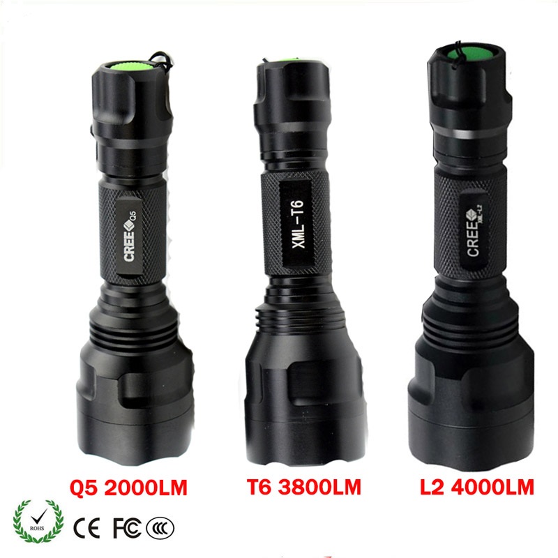 

Bright Lighting LED Flashlight XM-L T6 L2 Q5 Rechargeable Tactical Flashlight Torch Lamp 5-Mode Hunting Light Waterproof