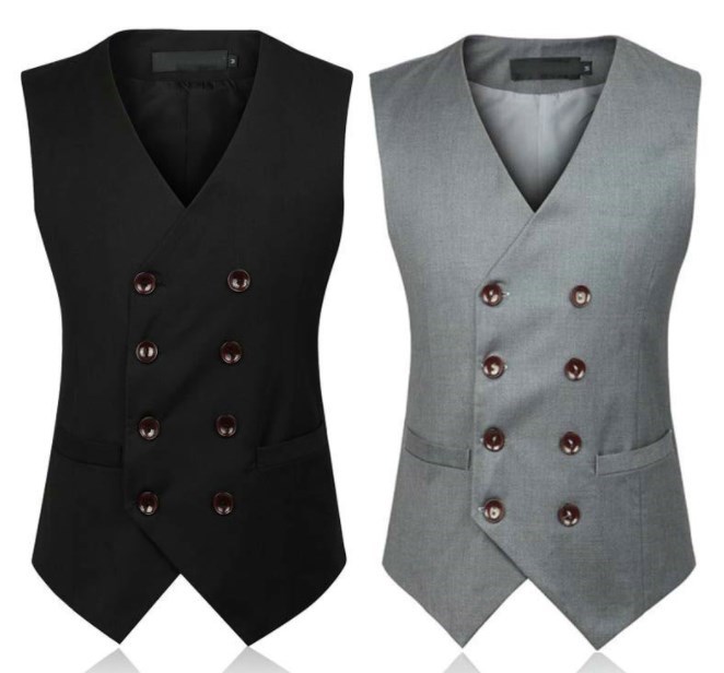 

Double Breasted Dress Vests For Men Slim Fit Mens Suit Vest Male Waistcoat Gilet Homme Formal Business Sleeveless Jacket 5XL 6XL, Black