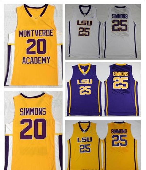 

NCAA LSU Tigers College Ben Simmons Jersey High School Montverde Academy Eagles Ben Simmons Jersey Basketball Sticthed White Yellow Purple, Colour 1