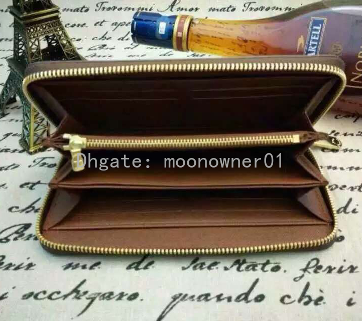 

Top quality coin purse lady leather classic long wallet for men leather long purse moneybag zipper pouch coin pocket note compartment, Brown check