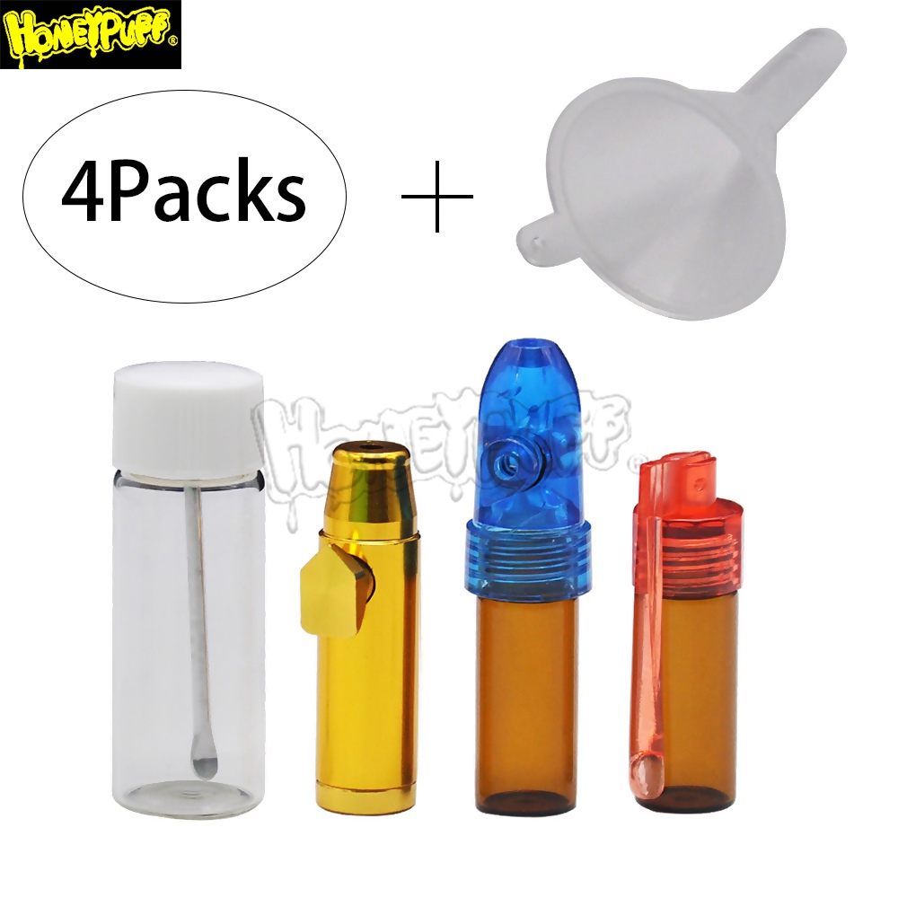 

HORNET 1set 4 Snuff Bullets Snuff Bottle with Spoon Inside Micro Funnel Snuff Snorter Dispenser Bullet Smoke Water Pipes Accessories