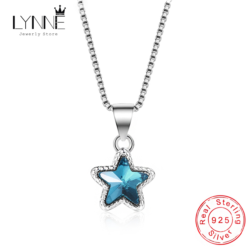 

Pendant Necklaces Fashion 925 Sterling Silver Elegant Sea Blue Rhinestone Star Necklace Women&Girl Birthday Gift Charm Clavicle Chain