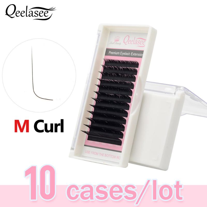 

Qeelasee 10 cases/lot M curl False Eyelash Extensions Mink Black Material 8-15mm Mixed Tray M curl Makeup Lashes