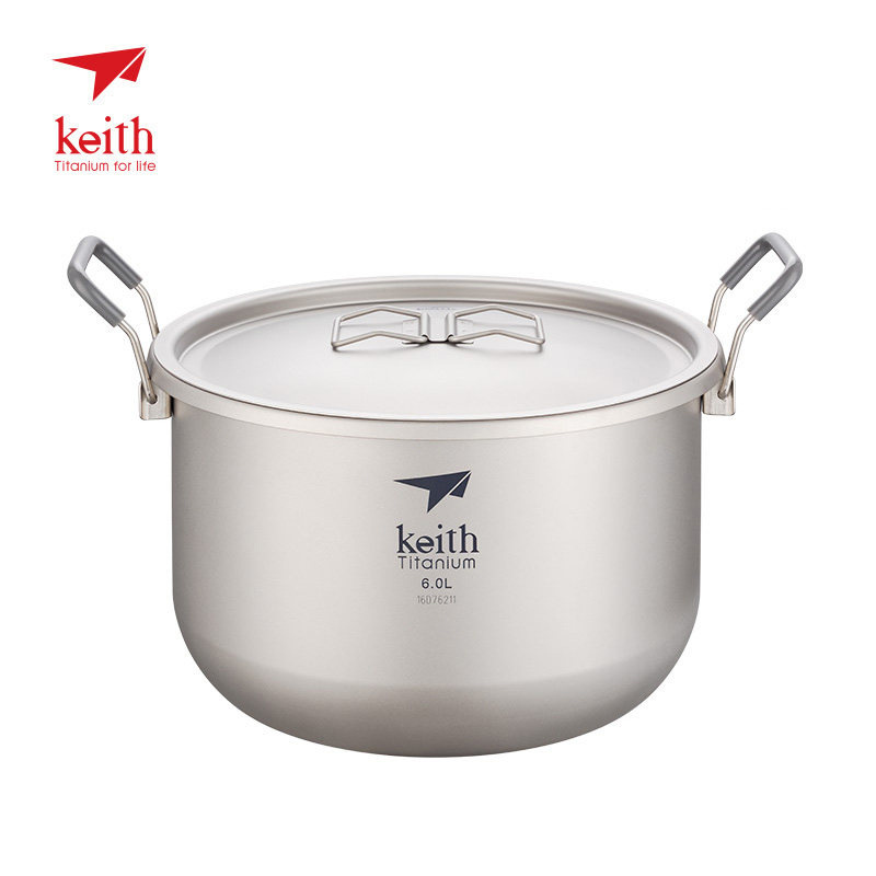 

Keith Titanium 4-5 Person 6L Large Camping Pot Folding Cooking Utensils Outdoor Hiking Hunting Picnic Cookware Ti8301