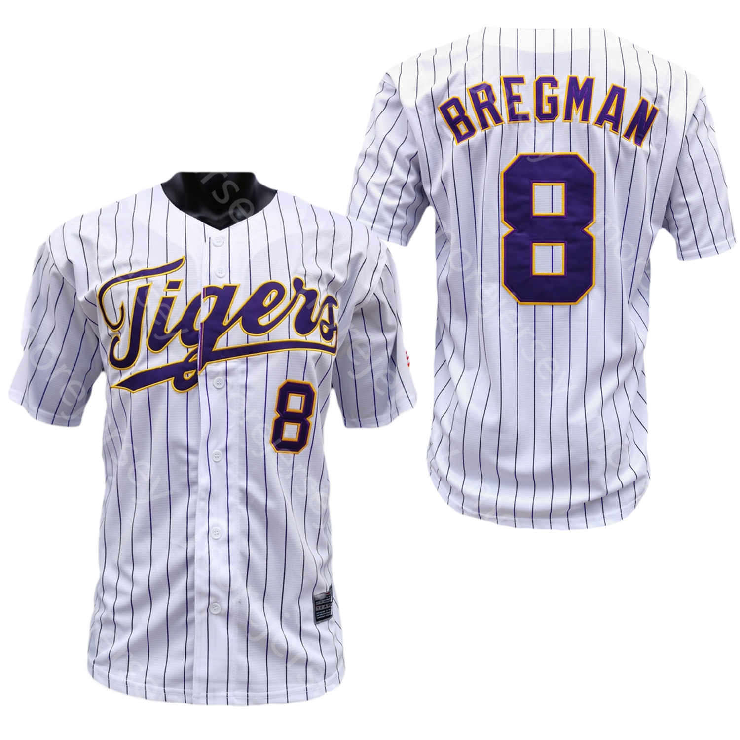 

2020 LSU Baseball Jersey NCAA College 8 Alex Bregman White Yellow All Stitched And Embroidery Size S-3XL, As pic