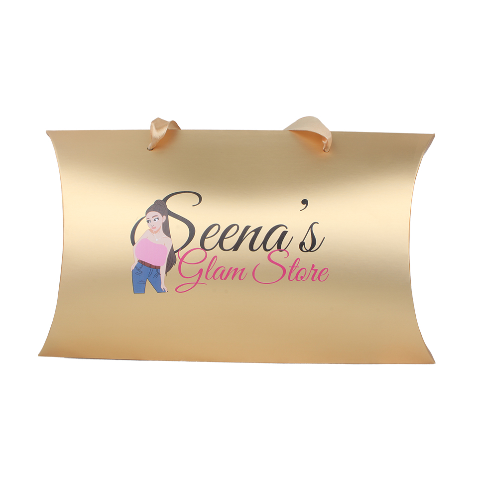 

Colorful name printing packaging paper box for underwear hair extensions bundles wigs ribbon handle pillow paper boxes