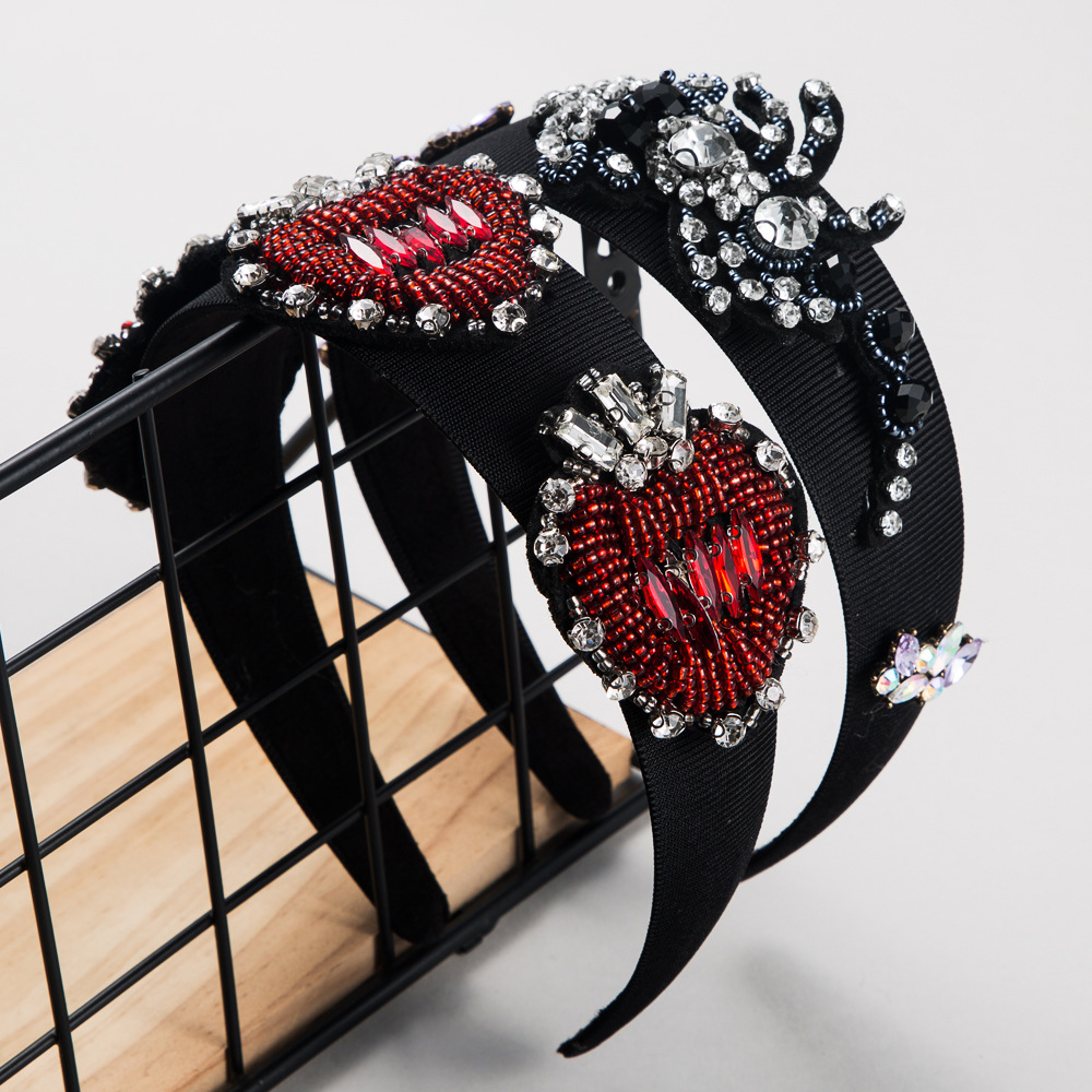 

Baroque style temperament wide edge season hair band handmade beaded runway hair accessories