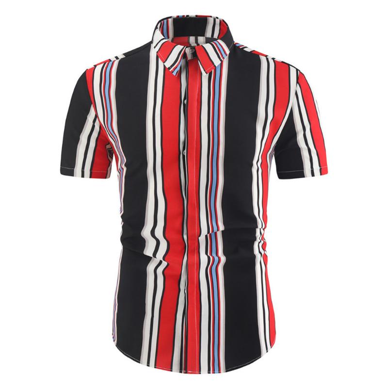 

Men's Striped Casual Shirts Loose Turn-Down Collar Short Sleeve Button Down Blouse Top Summer Shirt Male Clothes New 2020, As pic