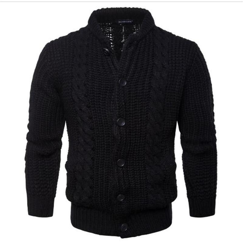 

High quality Winter Fashion sweater men's cotton pure color Stand collar single-breasted sweater casual keep warm, Black