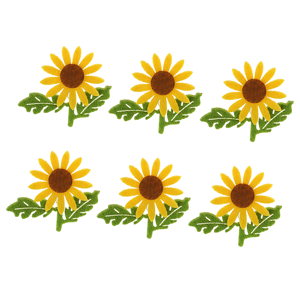 

6/set fabric felt yellow sunflowers with green leaves sewing craft accessory, Black