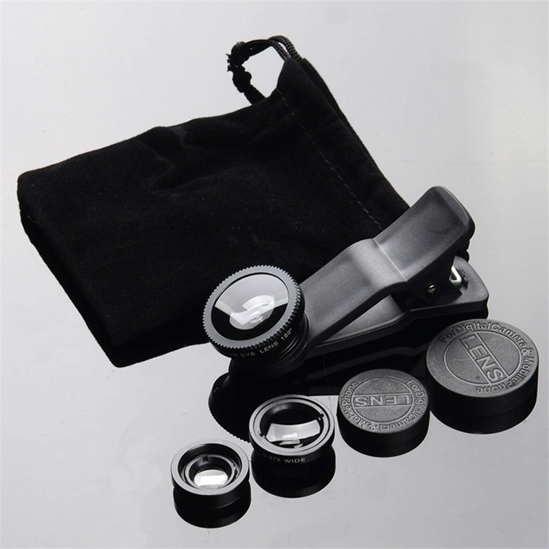 

Universal Cell Phone Lens Kit 3in1 Set Fish Eye 180 Degree + 0.67X Wide Lens + Macro Lens + Clip