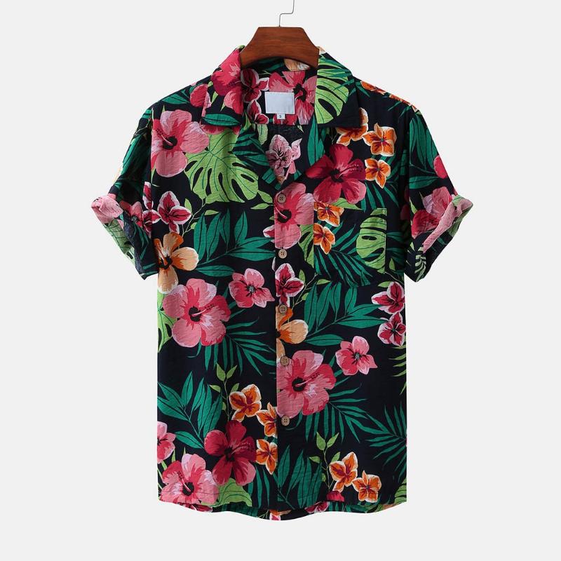 

Men' Casual Flowers Print Short Sleeve Hawaiian shirt Blouse Men Clothing Streetwear Hawaiian Shirts For Men camisa masculina