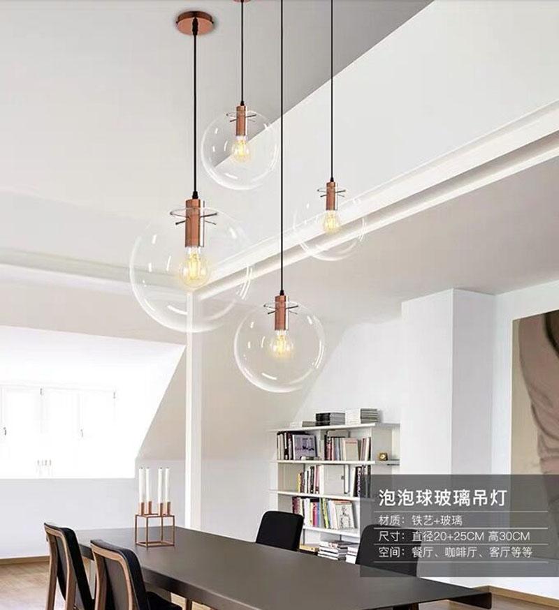 E27 Nordic Glass Ball Lamp Pendant Lighting Clear Bubble Chandelier Suspension Globe Lamp Golden/ Copper/ Black color-image-463432247