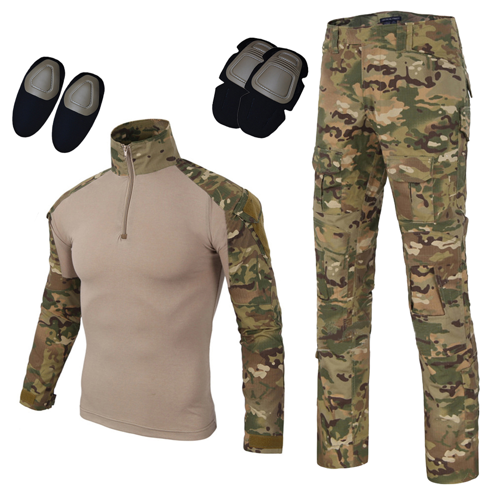 

Men' Tactical Airsoft Pants Shirt Slim Fit Camo Combat BDU Long Sleeve Trousers with Knee Pads, Cp