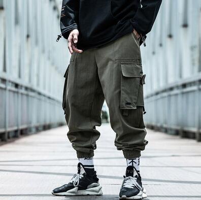 

Side Pocket Cargo Harem Pants Mens Casual Jogger Streetwear Hip Hop Streetwear Trousers Male, Black
