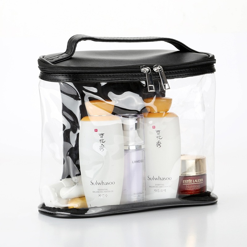 

2020 new ladies cosmetic bag PVC transparent handbag travel waterproof cosmetic bag women's, Black