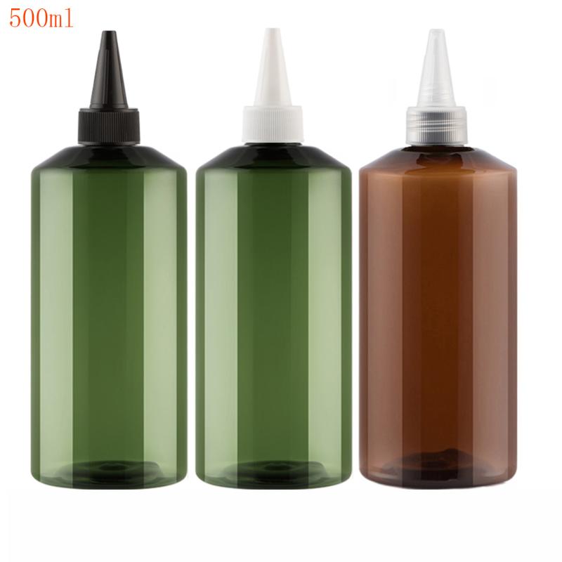 

20pcs 500ml brown green Plastic Bottle Pointed Mouth Caps ,500CC Jam / Cosmetic Water Packaging Bottle,Empty Cosmetic Container