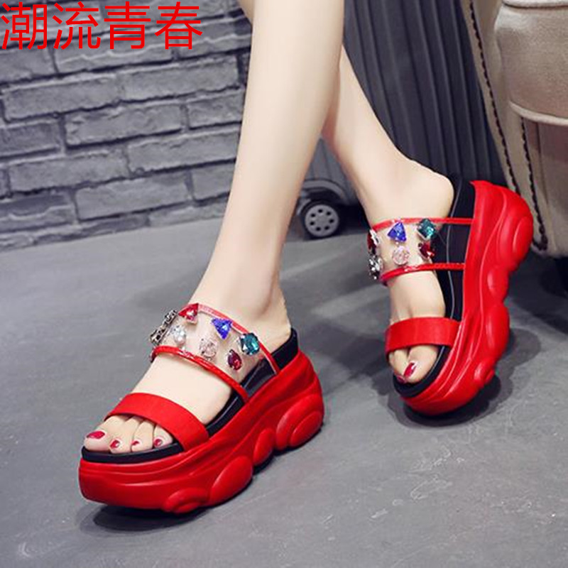

Summer women Wedge slippers Muffin wedges slides ladies sandals femme Fashion slipper open toe high heel pantuflas women slipper, White