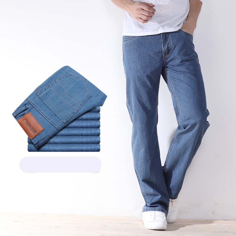 

Brand Jeans 2019 New Mens Elastic Cotton Jeans Fashion loose Male Biker Large Size 48 Leisure Pants, Thin